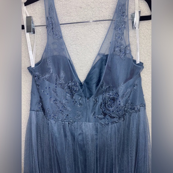 DAVIDS BRIDAL 16 STEELE BLUE BRIDESMAID DRESS - Picture 6 of 7